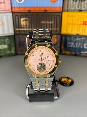 AJ USA 43mm Two-Tone Men's Stainless Steel Watch with Pink Dial